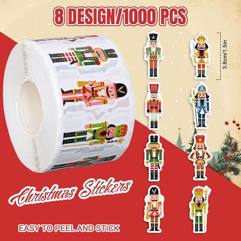ويلين 1000pcs عيد الميلاد ملصقات Nutcracker Roll XMAS كرتون كاردراكير الملك والجندي ملصقات ملصقات لذاتي لتوصيلات ديكور حفلات عيد الميلاد ، 8 تصاميم in Kuwait