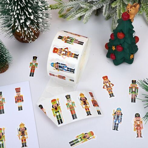 ويلين 1000pcs عيد الميلاد ملصقات Nutcracker Roll XMAS كرتون كاردراكير الملك والجندي ملصقات ملصقات لذاتي لتوصيلات ديكور حفلات عيد الميلاد ، 8 تصاميم in Kuwait