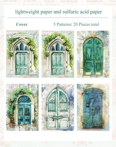 MAFELOE 20 Pieces of Scrapbook Supplies for Aesthetic Decorative Paper, Junk Journal Kit Art Collage Album Card Making Scrapbook Paper Craft- Door&Window Flower Series-E in Kuwait