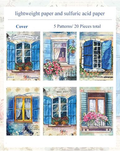 MAFELOE 20 Pieces of Scrapbook Supplies for Aesthetic Decorative Paper, Junk Journal Kit Art Collage Album Card Making Scrapbook Paper Craft- Door&Window Flower Series-E in Kuwait