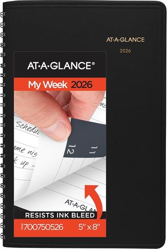 AT-A-GLANCE 2026 Appointment Book Planner, Weekly, 5" x 8", Small, Hourly, Black (700750526) in Saudi Arabia