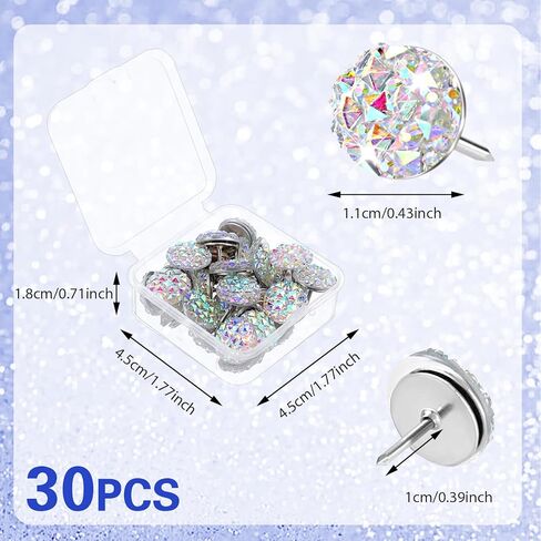 30Pcs Decorative Thumb Tacks Purple Push Pins Glitter Rhinestone Cute Decorative Push Pins for Corkboard Flat Pushpins for Wall Hangings Bulletin Board Home Office Supplies in Kuwait
