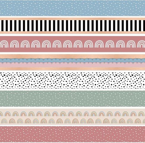 Fuutreo 64 Pcs 63ft Boho Bulletin Board Borders Classroom Decorations Colorful Rainbow Dot Stripe Trim Bulletin Borders for Back to School Office Wall Poster Chalkboard Party Decor(Retro Brown Color) in Saudi Arabia