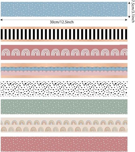 Fuutreo 64 Pcs 63ft Boho Bulletin Board Borders Classroom Decorations Colorful Rainbow Dot Stripe Trim Bulletin Borders for Back to School Office Wall Poster Chalkboard Party Decor(Retro Brown Color) in Saudi Arabia