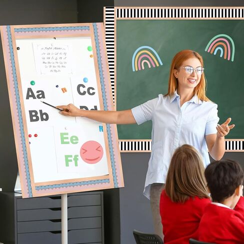 Fuutreo 64 Pcs 63ft Boho Bulletin Board Borders Classroom Decorations Colorful Rainbow Dot Stripe Trim Bulletin Borders for Back to School Office Wall Poster Chalkboard Party Decor(Retro Brown Color) in Saudi Arabia