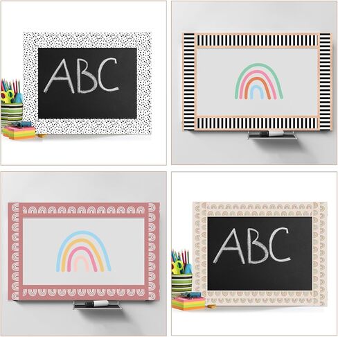 Fuutreo 64 Pcs 63ft Boho Bulletin Board Borders Classroom Decorations Colorful Rainbow Dot Stripe Trim Bulletin Borders for Back to School Office Wall Poster Chalkboard Party Decor(Retro Brown Color) in Saudi Arabia