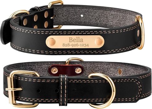Personalized Dog Collar - Engraved Soft Black Vegan Leather - Custom Small Medium or Large Size with Name Plate (Large) in Saudi Arabia