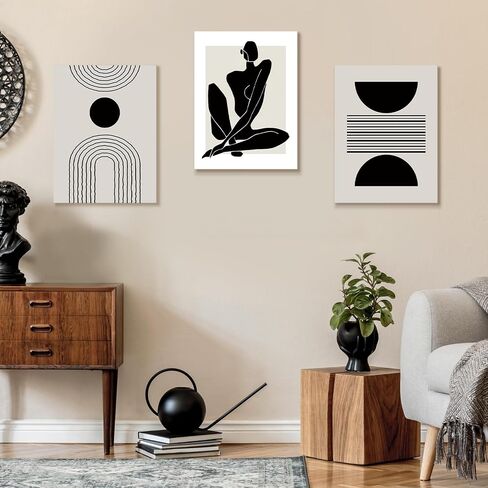 Dazzlewall Boho Abstract Wall Decor Poster Black and White Geometric Wall Poster for Bedroom Living Room Decor 12x16 in Unframed Set of 3 in Saudi Arabia