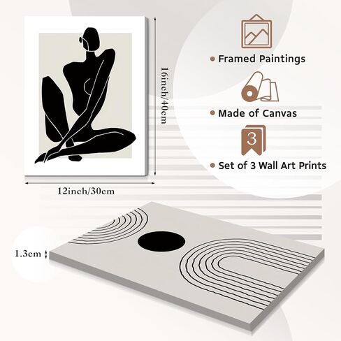 Dazzlewall Boho Abstract Wall Decor Poster Black and White Geometric Wall Poster for Bedroom Living Room Decor 12x16 in Unframed Set of 3 in Saudi Arabia