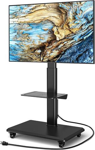 Floor TV Stand with Mount for 32-70 Inch Flat Screen/Curved TVs, Swivel Rolling Height Adjustable Portable TV Stand on Wheels, Modern Mobile Wood Base White TV Stand for Bedroom Home Office in Kuwait