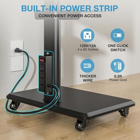 Floor TV Stand with Mount for 32-70 Inch Flat Screen/Curved TVs, Swivel Rolling Height Adjustable Portable TV Stand on Wheels, Modern Mobile Wood Base White TV Stand for Bedroom Home Office in Kuwait