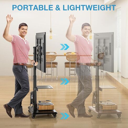 Floor TV Stand with Mount for 32-70 Inch Flat Screen/Curved TVs, Swivel Rolling Height Adjustable Portable TV Stand on Wheels, Modern Mobile Wood Base White TV Stand for Bedroom Home Office in Kuwait