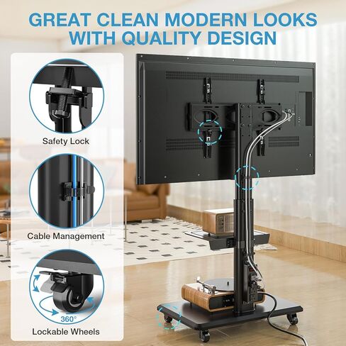 Floor TV Stand with Mount for 32-70 Inch Flat Screen/Curved TVs, Swivel Rolling Height Adjustable Portable TV Stand on Wheels, Modern Mobile Wood Base White TV Stand for Bedroom Home Office in Kuwait