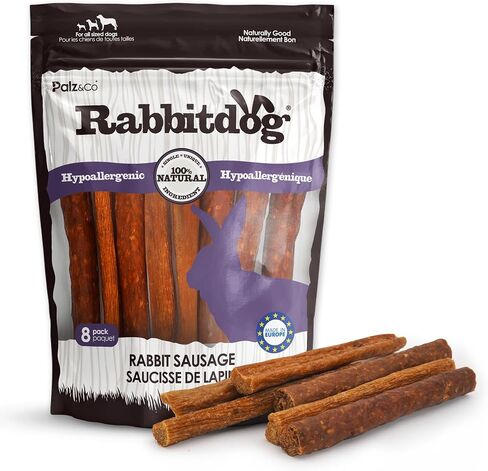 Rabbitdog Rabbit Sausage Dog Treats - 8 Pack of 100% Natural Single Ingredient Chews, Grain Free, High Protein, Soft & Chewy Texture in Kuwait