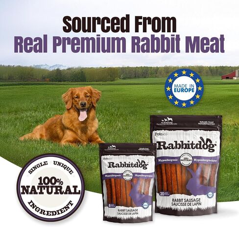 Rabbitdog Rabbit Sausage Dog Treats - 8 Pack of 100% Natural Single Ingredient Chews, Grain Free, High Protein, Soft & Chewy Texture in Kuwait