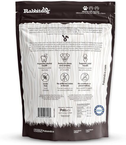 Rabbitdog Rabbit Sausage Dog Treats - 8 Pack of 100% Natural Single Ingredient Chews, Grain Free, High Protein, Soft & Chewy Texture in Kuwait