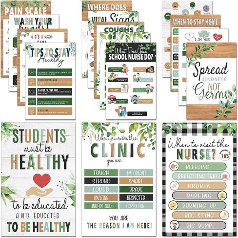 Pasimy 16 Pcs School Nurse Posters Health Posters for School Nurse Office Decorations Bulletin Board Health Decor for Farmhouse Classroom Clinic Office Decor Kids Educational Supplies 11 x 17 Inches in Saudi Arabia