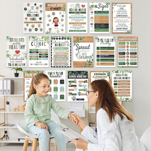 Pasimy 16 Pcs School Nurse Posters Health Posters for School Nurse Office Decorations Bulletin Board Health Decor for Farmhouse Classroom Clinic Office Decor Kids Educational Supplies 11 x 17 Inches in Saudi Arabia