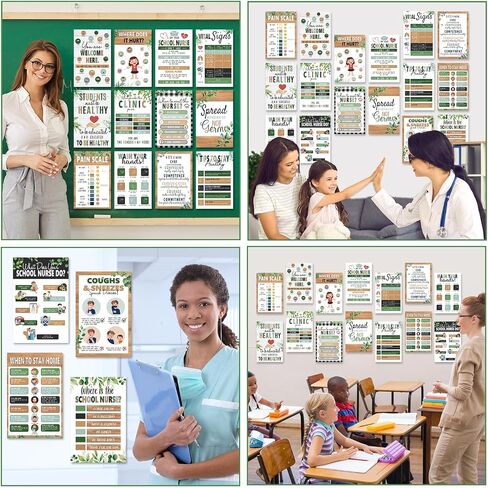 Pasimy 16 Pcs School Nurse Posters Health Posters for School Nurse Office Decorations Bulletin Board Health Decor for Farmhouse Classroom Clinic Office Decor Kids Educational Supplies 11 x 17 Inches in Saudi Arabia