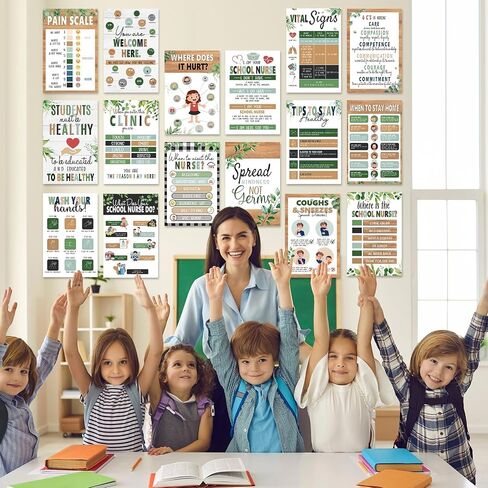 Pasimy 16 Pcs School Nurse Posters Health Posters for School Nurse Office Decorations Bulletin Board Health Decor for Farmhouse Classroom Clinic Office Decor Kids Educational Supplies 11 x 17 Inches in Saudi Arabia