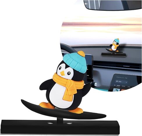 Black Surfing Penguin Car Decord Bobblehead Car Dashboard ، إكسسوارات لوحة القيادة ، الهدايا المقطوعة للنساء صديق صديقها مراسم التأرجح-Universal in Kuwait