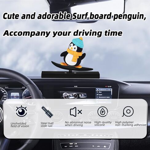 Black Surfing Penguin Car Decord Bobblehead Car Dashboard ، إكسسوارات لوحة القيادة ، الهدايا المقطوعة للنساء صديق صديقها مراسم التأرجح-Universal in Kuwait