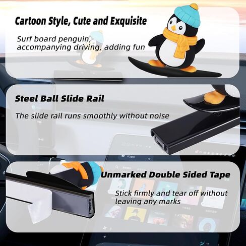 Black Surfing Penguin Car Decord Bobblehead Car Dashboard ، إكسسوارات لوحة القيادة ، الهدايا المقطوعة للنساء صديق صديقها مراسم التأرجح-Universal in Kuwait