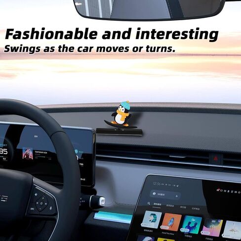 Black Surfing Penguin Car Decord Bobblehead Car Dashboard ، إكسسوارات لوحة القيادة ، الهدايا المقطوعة للنساء صديق صديقها مراسم التأرجح-Universal in Kuwait