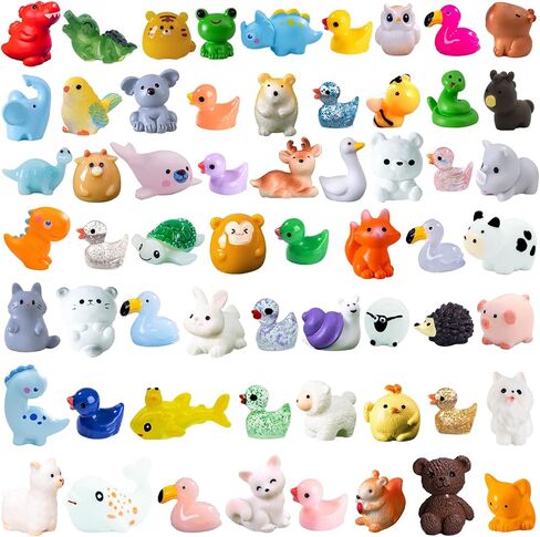 60pcs Mini Animal Figurines Set, Tiny Resin Animals Miniature Little Small Animal Figures Bulk for DIY Micro Fairy Garden Landscape Accessories Dollhouse Hide Crafts Decor Birthday Party Favors in Saudi Arabia