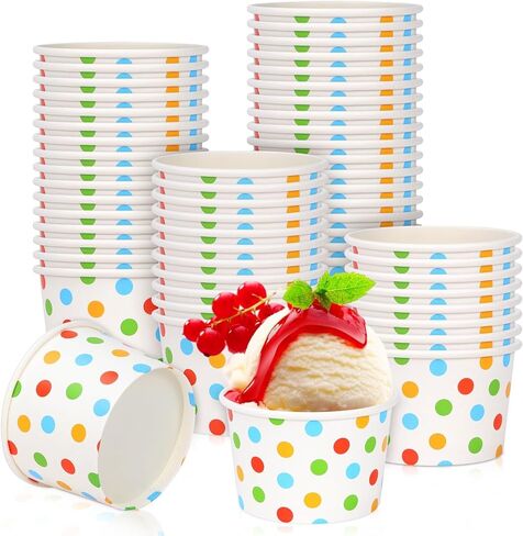 50 Pcs 9oz Paper Ice Cream Cups, Disposable Dessert Bowls for Hot or Cold Food, Party Supplies Treat Cups for Sundae, Frozen Yogurt, Soup,Golden Dots in Saudi Arabia