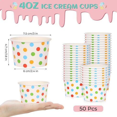50 Pcs 9oz Paper Ice Cream Cups, Disposable Dessert Bowls for Hot or Cold Food, Party Supplies Treat Cups for Sundae, Frozen Yogurt, Soup,Golden Dots in Saudi Arabia