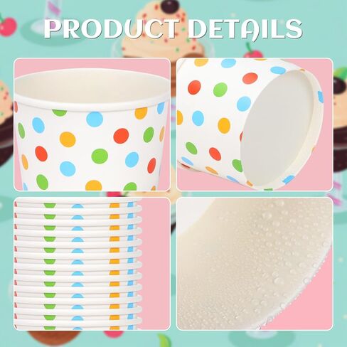 50 Pcs 9oz Paper Ice Cream Cups, Disposable Dessert Bowls for Hot or Cold Food, Party Supplies Treat Cups for Sundae, Frozen Yogurt, Soup,Golden Dots in Saudi Arabia