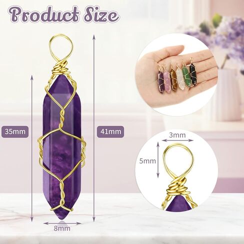 Sureio 18 قطعة طبيعية الشفاء الكريستال القلادة سداسي سداسي مدببة المغلفة gemstone quartz قلادة مع سلك الحياة الشجرة ملفوف الأحجار الكريمة قلادة لصنع المجوهرات القلادة in Kuwait
