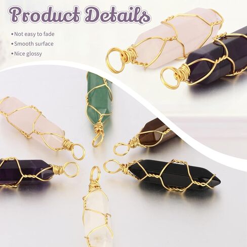 Sureio 18 قطعة طبيعية الشفاء الكريستال القلادة سداسي سداسي مدببة المغلفة gemstone quartz قلادة مع سلك الحياة الشجرة ملفوف الأحجار الكريمة قلادة لصنع المجوهرات القلادة in Kuwait