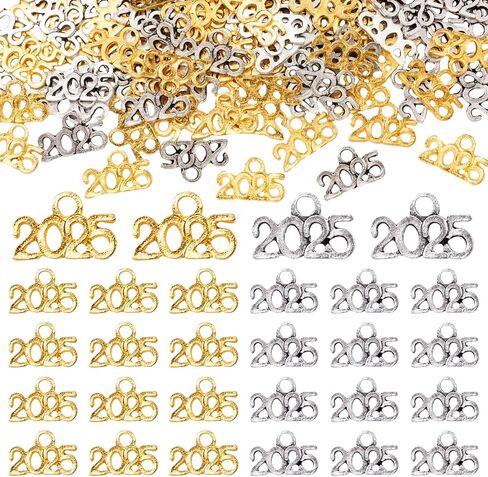 100 PCS Year 2025 Signet Charms ، Alloy 2025 Letter Leflant Charm Gold Silver Metal 2025 Charm for Jewelry Making Diy Craft Netcleace Strails Creaker Strains Supplies (Silver & Gold) in Saudi Arabia