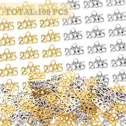 100 PCS Year 2025 Signet Charms ، Alloy 2025 Letter Leflant Charm Gold Silver Metal 2025 Charm for Jewelry Making Diy Craft Netcleace Strails Creaker Strains Supplies (Silver & Gold) in Saudi Arabia