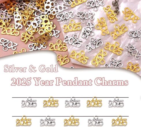100 PCS Year 2025 Signet Charms ، Alloy 2025 Letter Leflant Charm Gold Silver Metal 2025 Charm for Jewelry Making Diy Craft Netcleace Strails Creaker Strains Supplies (Silver & Gold) in Saudi Arabia