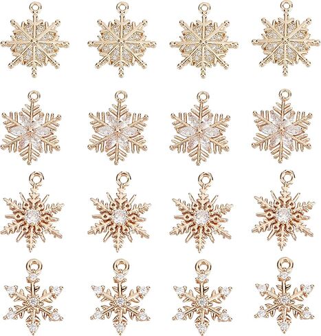 SUNNYCLUE 1 Box 16Pcs 4 Style Snowflake Charm Christmas Charms Snowflakes Charms Xmas Snow Cubic Zirconia Charm for Jewelry Making Charms DIY Bracelet Necklace Earrings Craft Adult in Saudi Arabia