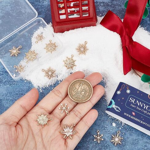 SUNNYCLUE 1 Box 16Pcs 4 Style Snowflake Charm Christmas Charms Snowflakes Charms Xmas Snow Cubic Zirconia Charm for Jewelry Making Charms DIY Bracelet Necklace Earrings Craft Adult in Saudi Arabia