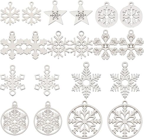 SUNNYCLUE 1 Box 16Pcs 4 Style Snowflake Charm Christmas Charms Snowflakes Charms Xmas Snow Cubic Zirconia Charm for Jewelry Making Charms DIY Bracelet Necklace Earrings Craft Adult in Saudi Arabia