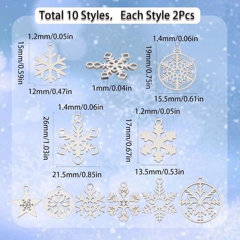 SUNNYCLUE 1 Box 16Pcs 4 Style Snowflake Charm Christmas Charms Snowflakes Charms Xmas Snow Cubic Zirconia Charm for Jewelry Making Charms DIY Bracelet Necklace Earrings Craft Adult in Saudi Arabia