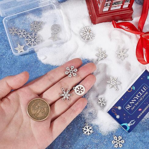 SUNNYCLUE 1 Box 16Pcs 4 Style Snowflake Charm Christmas Charms Snowflakes Charms Xmas Snow Cubic Zirconia Charm for Jewelry Making Charms DIY Bracelet Necklace Earrings Craft Adult in Saudi Arabia