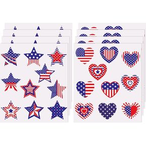Tenare 80 Pcs 4th of July Stickers for Boy Girl Adhesive Patriotic Stickers Assorted Independence Day American Flag Us Decals Decor PVC Blue White and Red Label for Party Favors Crafts(Star, Heart)