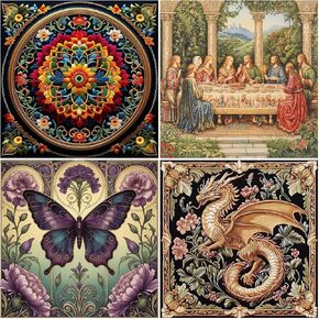 4 Pack Stamped Cross Stitch Kits-Floral and Animal Scenes Embroidery Kits for Beginners Adults,11 CT Patterns Dimensions Counted Cross Stitch Kits Arts Craft Kits 16x16inch