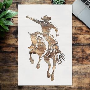 Cowboy On Bucking Horse 8.5" x 11" Reusable Stencil for Painting – Perfect for Western Decor, DIY Crafts, and Custom Art Projects