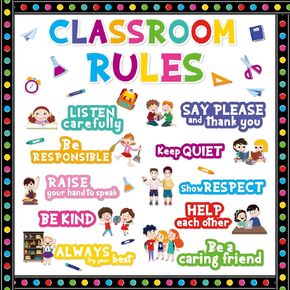 71Pcs Classroom Rules Bulletin Board Set for Classroom Decorations Class Rules Posters Educational Behavior Good Habits Manners Chart for Elementary Kindergarten Preschool Primary School Decorations