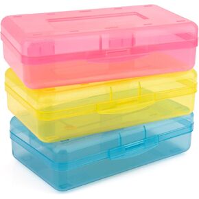 علبة قلم رصاص من 3 ، بلاستيك كبير بلاستيك صفراء صفراء صفراء اللون الأزرق الشفافة مع اللوازم اللوازم القلم القلم المذهلة قلم. in Kuwait