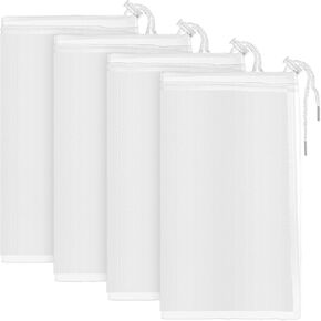 4 Pack Aquarium Filter Media Bags, Extra Fine Drawstring Filter Bags, 200 μm Reusable Nylon Media Bag for Fish Tank Activated Carbon Bio Filters Balls, 10" x 6"