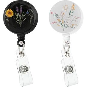 2 Pack Badge Reel Retractable, Cute Nurse Badge Holder Reels with Swivel Alligator Clip, Nurse Name Tag Decorative Badge Badge Reel Clip on ID Card Holders (Wild Blooms)