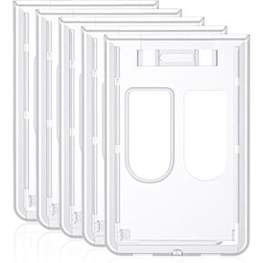 Uniclife 5 Pack Vertical 2-Card Badge Holder Hard Frosted Plastic Case with Thumb Slots Card Protector Pouch with UV Protection for Offices Schools IDs Credit Cards Driver’s Licenses and Passes